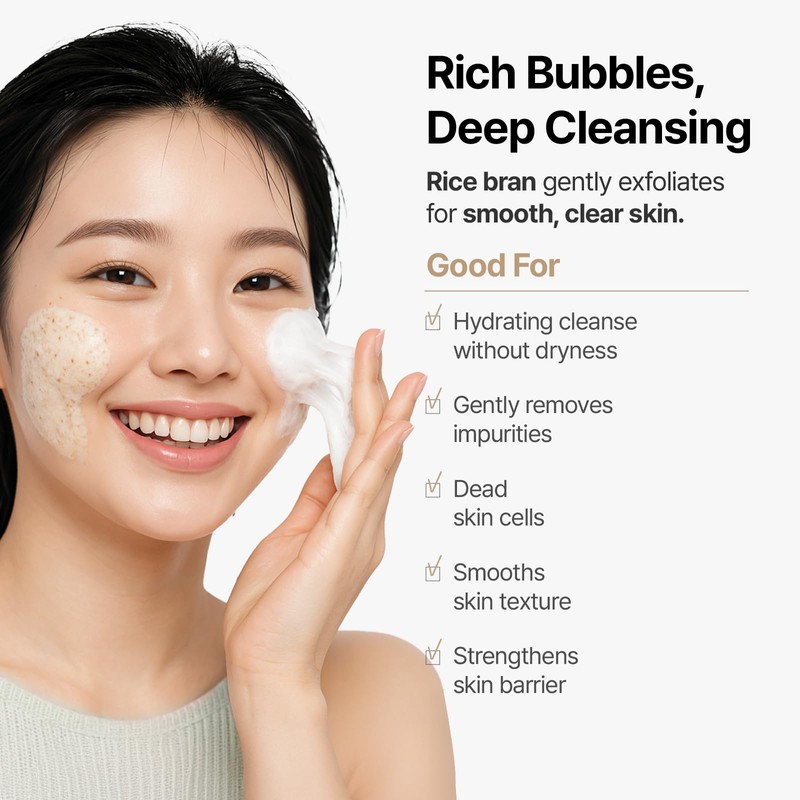 MIDHA RICE BRAN SCRUB FOAM 5.07fl.oz/150ml, Deep Cleansing, Pore-Purifying, Gentle
