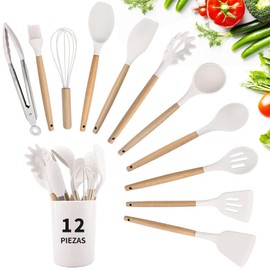 Juego de Utensilios de Cocina de Silicona Utensilios-Juego de 12 Herramientas de Cocina Antiadherentes Resistentes al Calor con Mango de Silicona y...