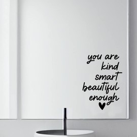 2 Pack 6.3"X5.5" Black Mirror Decal, 3D Vinyl Mirror Decal for Bathroom Decor Accessories or Girl Vanity/Room Decor,Positive Affirmation Mirror Sticker for Kids, Girlfriend,Women Gift (Black)