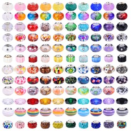 240 piezas de cuentas artesanales europeas surtidas, cuentas espaciadoras de agujero grande de estilo lampwork, cuentas europeas coloridas para hacer collares, pulseras y joyería DIY (estilo de color