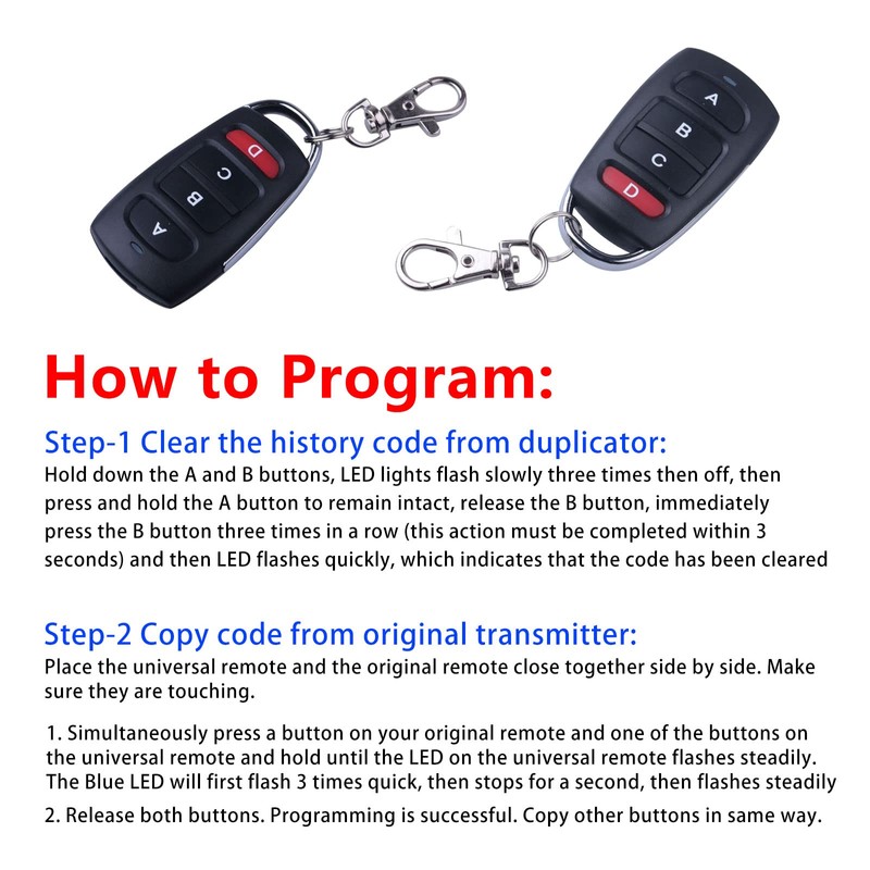 433MHZ Cloning Remote Control Keychain,Universal Garage Door Opener Remote Garage