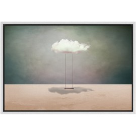 SIGNWIN Framed Canvas Print Wall Art Surreal Cloud Swing Desert Landscape Fantasy & Sci-Fi Abstract Digital Art Modern Art Boho Decorative Whimsical for Living Room, Bedroom, Office - 24"x36" White