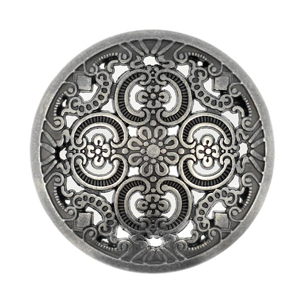 Bezelry 8 Pieces Flowery Engraving Openwork Domed Gray Silver Metal