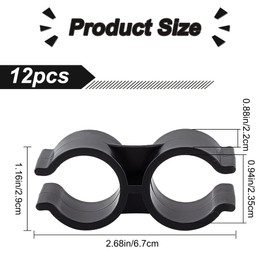 GORGECRAFT 12PCS Plastic Double Pipe Clamps Shelf Pole Connector Pipe Clamp Connection Warehouse Supermarket Shelf Link Clip Fastener Accessories, Black