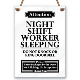 Acrylic Night Shift Worker Sleeping Door Sign, 5x7 Day Sleeper Sign for Front Door, Premium Do Not Disturb Sleep Signs, Do Not Knock or Ring Doorbell, No Soliciting Signs for House, White Made in USA