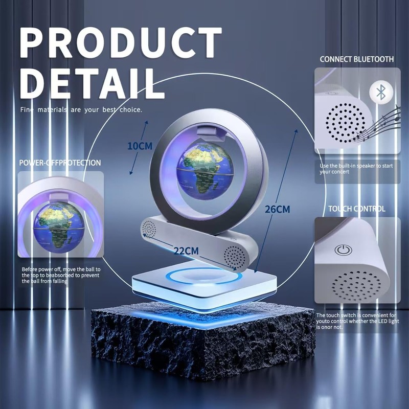 Poojaed Magnetic Floating Globe Lamp with Bluetooth Speaker, Cool Gadget