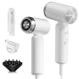 Webeauty Hair Dryer, [Super Mini] Ionic High-Speed Travel Blow Dryer with Diffuser 200 Million Negative Ions, 110,000RPM Brushless Motor for Home Salon Fast Drying Portable Lightweight, White