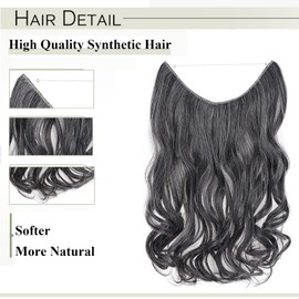 SEGO 50 cm Secret Hair Extensions 1 Weft Hair Extension Hairpiece with Invisible Wire Invisible Wavy Dark Brown Mix Silver Grey