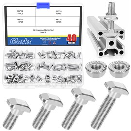 Glarks 80pcs M6 T Slot Drop-in Bolt with Hexagon Flange Nut Set, 12/16/20/25MM Hammer Head T-Bolt, T Shape Stud Sliding Screw, T Screw Stud for European Standard 30 Series Aluminum Profile