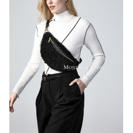 Montte Di Jinne Women's Faux Shearling & Genuine Leather Bum Bag, Crossbody Bag - Soft, Premium Quality (BLACK)