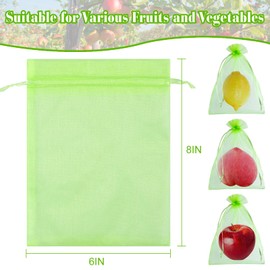 Morcheiong 60Pcs Fruit Protection Bags 6" x 8", Reusable Fruit Netting Bags for Fruit Trees, Garden Netting Mesh Bags with Drawstring (Green)