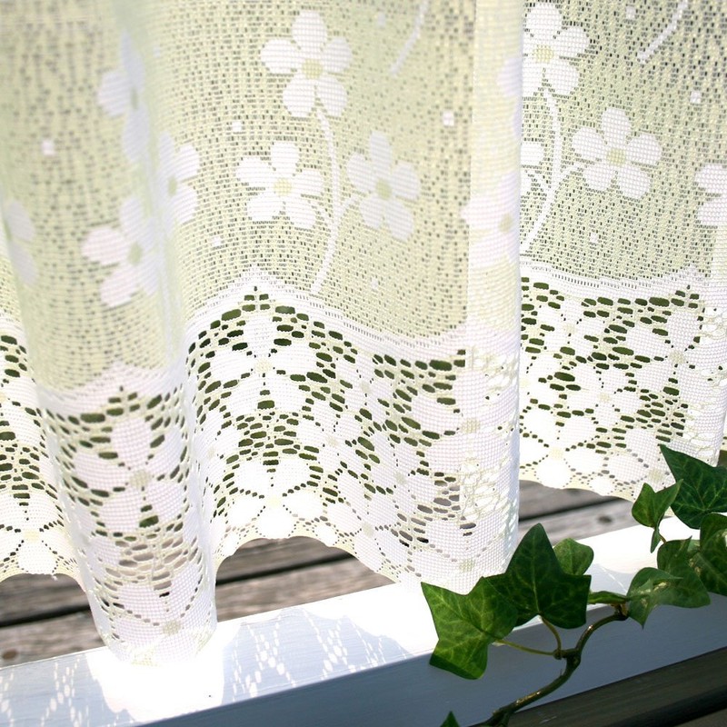 SunnyDayFabric Cafe Curtain, Flower River, Lace, Green, Approx. Width 59.1