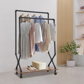 DreamRcoach Heavy Duty Clothes Rack, Floorstanding Metal Garment Rack with Wheels, Portable Rolling Clothes Rack for Bedrooms, Living Rooms, Laundry Rooms.