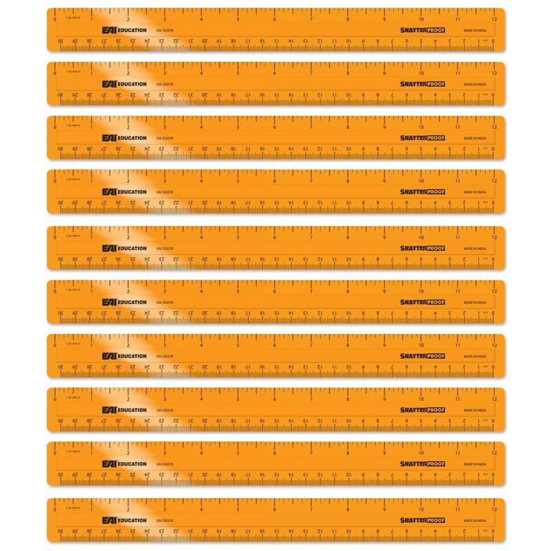 EAI Education 12" ShatterProof Ruler 1/8" Scale: Orange - Set