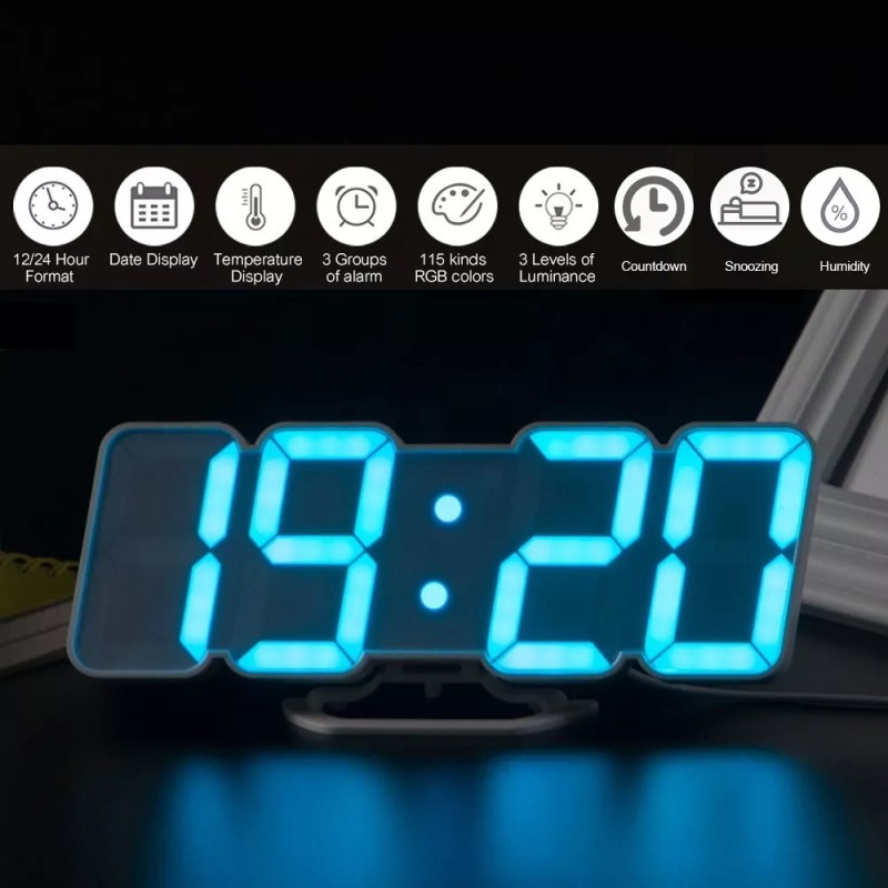 SJTR Reloj 3d Led Digital De Pared Con Alarma Control