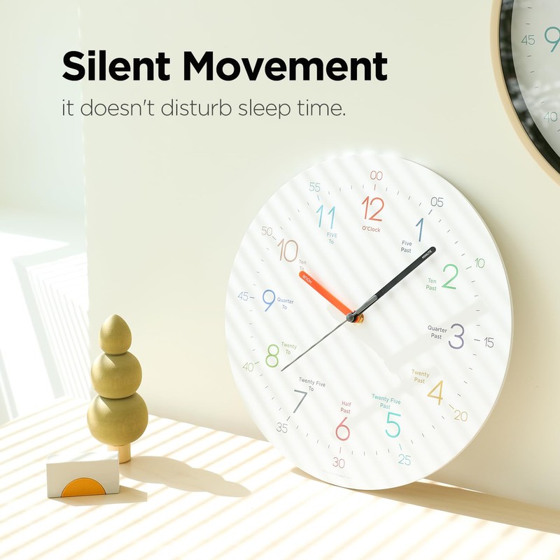 mooas 3D Numbers Modern Wall Clock, 12" Silent Non-Ticking Sweep