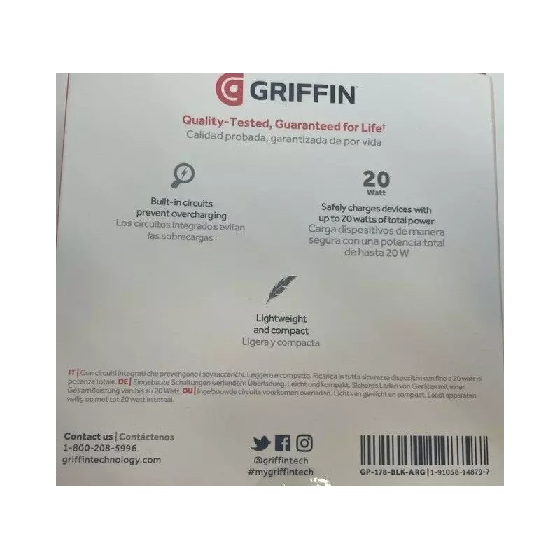 Griffin 20W Power Block USB-C PD Wall/Home/Trav