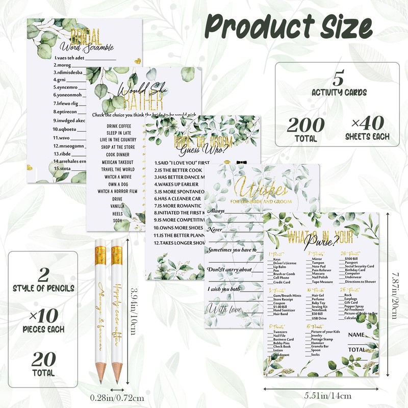 Outus 220 Pieces Bridal Shower Game Set - Fun Wedding