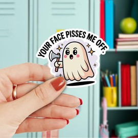 3 Pcs Your Face Pisses Me Off Sticker – Funny Ghost with Axe Meme Vinyl Decal Waterproof for Laptop, Water Bottle, Tumbler, Car, Great Gift for Sarcastic Humor Fans – 3 Inch