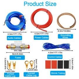Ftrule Car Amplifier Cable Set Connection Set, 10GA Subwoofer Cable Set, Amplifier Power Amplifier Cable, Car Audio Wire 4.5 m, for Car Audio Power Amplifiers