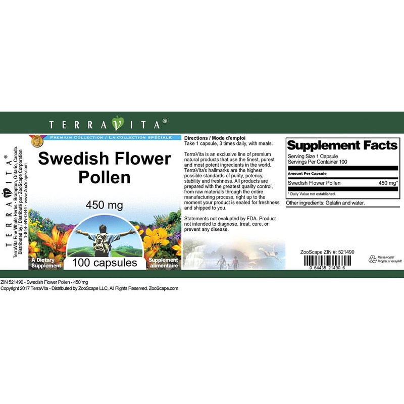 Swedish Flower Pollen - 450 mg (100 Capsules, ZIN: 521490)