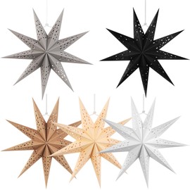 EASY JOY 5PCS Grey 9-Pointed 12 Inch Paper Star Lanterns Christmas Hanging Lamp Paper Decorations 3D Star Light Shade for Wedding Birthday Christmas Home Party Decorations