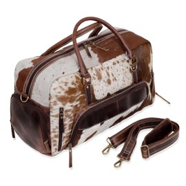 Cowhide Duffel Bag, Large Size, Unisex Travel Bag, Brown Leather, Shoe Duffel for Men's and Women's (Duffel Style 2)