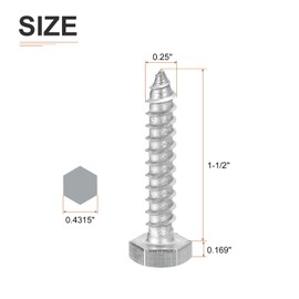DTGN 1/4" x 1-1/2" Hex Lag Bolts - 20 Pack - for Woodworking, Furniture - 304 Stainless Steel Full Thread Hexagon Head Lag Screws for Wood - Silver