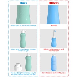 Hibbent 2 Pack 500ml Portable Bidet Sprayer for Women or Men, Handheld Travel Bidet for Personal Hygiene, Jet Spray Bottle for Toilet & Bathroom, Peri Bottle for Postpartum Care, Travel Bag, Green