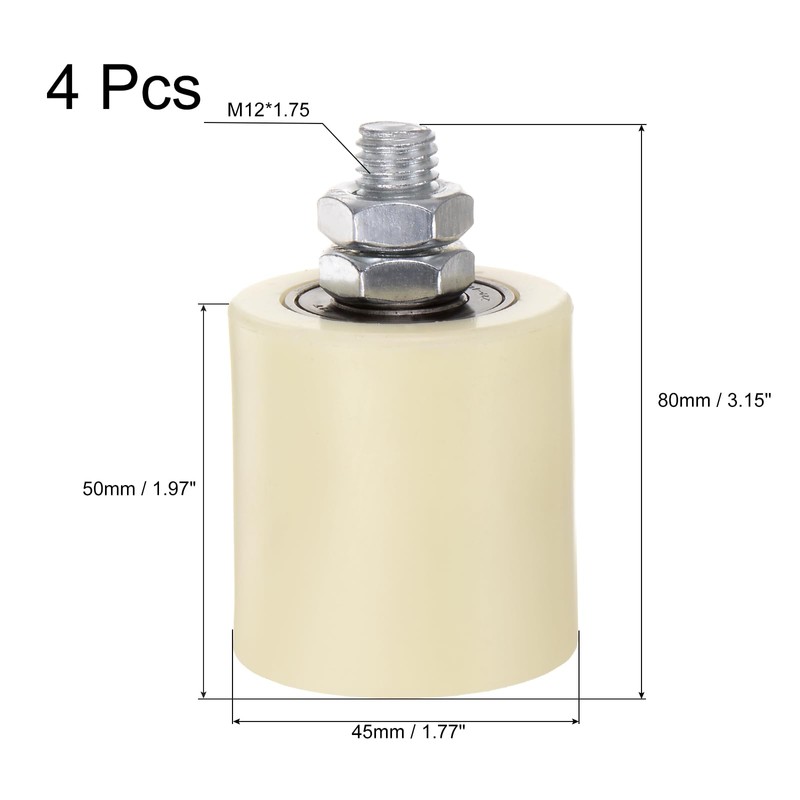 sourcing map 4 Sets Slide Gate Guide Roller 2" Length