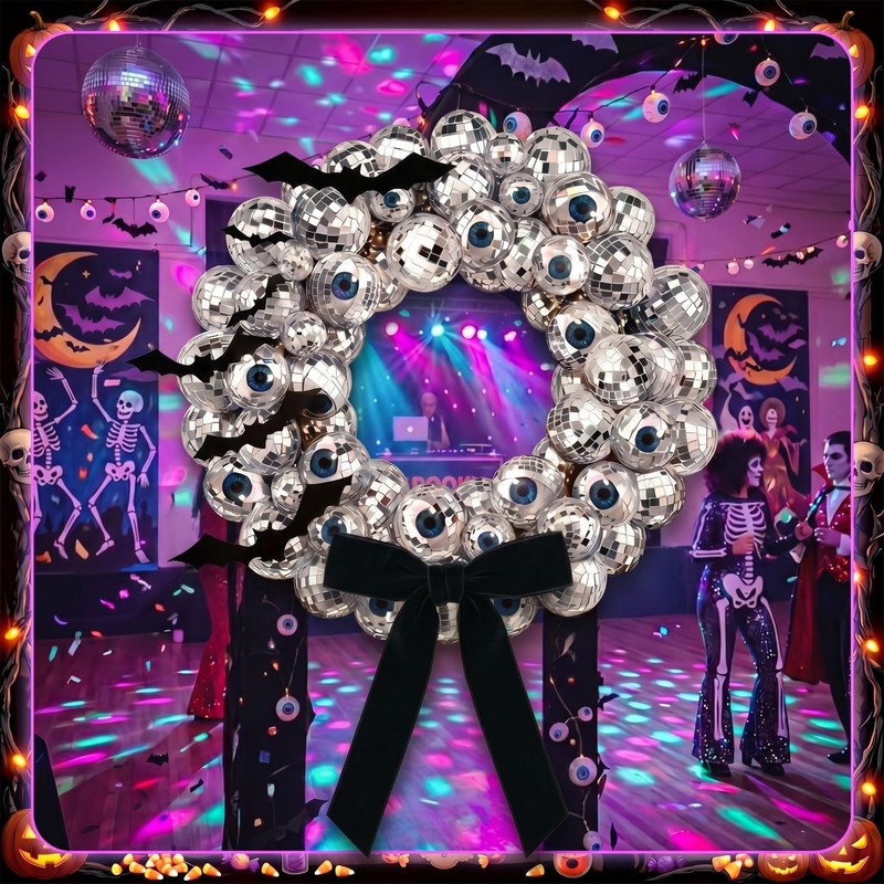 Suncalla 12 Inch Halloween Disco Eyeball Wreath for Front Door