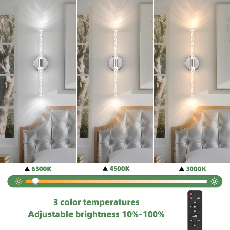 Povectolay Silver Wall Light LED Battery Operated Wall Sconces(2 Pack),