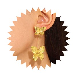 Dervivea Vintage Lange Schmetterling Ohrringe Große Schmetterling Ohrringe Gold Gehämmert Schmetterling Ohrstecker Ohrringe Strukturierter Schmetterling Ohrringe Schmuck Für Frauen Und Mädchen
