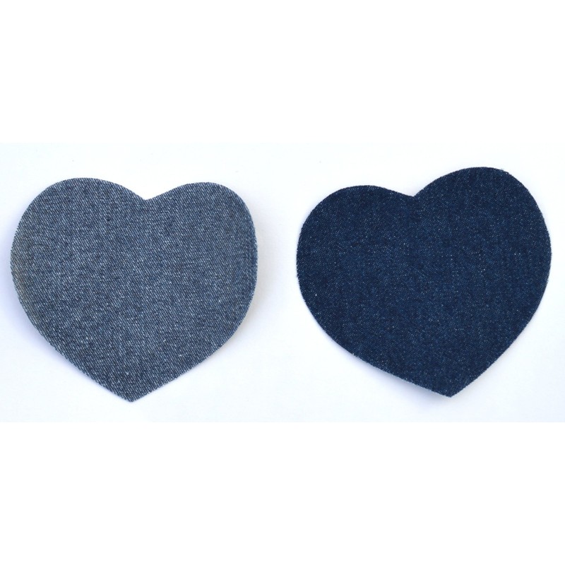 Kleiber Iron On Denim Jean Heart Shaped-Dark Blue-2 Patches