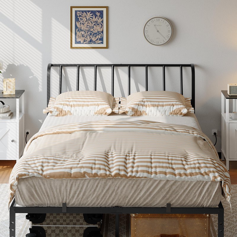 MAHANCRIS Queen Size Headboard Only, Metal Headboard with 2 Power