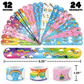 60 PCS Rainbow Party Favors Set - 36 Temporary Tattoos Sticker & 24 Slap Bracelets for Kids, Perfect for Birthday Parties, Classroom Rewards and Gifts