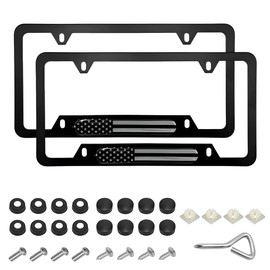 ZNDAW 2 marcos de matrícula de coche, de aleación de aluminio de la bandera americana, fundas patrióticas para matrícula de la bandera estadounidense a prueba de óxido, soporte universal para placas