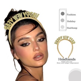 Foyte Happy New Year Headband Gold Letter Hair Hoop Glitter Holiday Headpiece for Christmas and Festivals Party (HAPPY NEW YEAR gold)