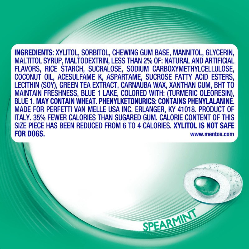Mentos Pure Fresh Sugar-Free Chewing Gum with Xylitol, Spearmint, 120