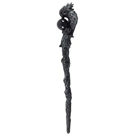 Enchanting Red-Eyed Dark Grey Raven Wand with Black Sphere - 24x3 centimeters - Unique Design - Perfect for Every Witch & Wizard's Collection