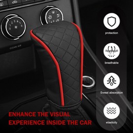 Funda de cuero para pomo de cambio de coche, protector antideslizante y transpirable para palanca de cambios, universal para la mayoría de coches, SUVs y camiones (Rojo)