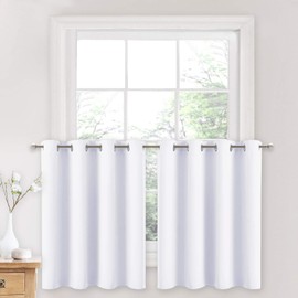 NICETOWN 50% Blackout Valances with Grommet - Thermal Insulated Short Curtains in 36 Inches Length for Kitchen Windows (W42 x L36, 2 Pcs, Pure White)