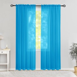 Karseteli - Cortinas semitransparentes de gasa, 2 paneles con bolsillo para barra, tratamiento para ventana, para sala de estar, dormitorio, comedor (azul cian 107 cm de ancho x 228 cm de largo)