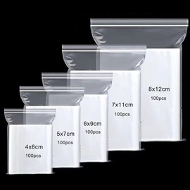 Pack of 500 Ziplock Bags, Resealable Set, 5 Sizes, Small Zip Bags, Ziplock Bags, Transparent PE Poly Bags, Clear Plastic Bags, Ziplock Bags
