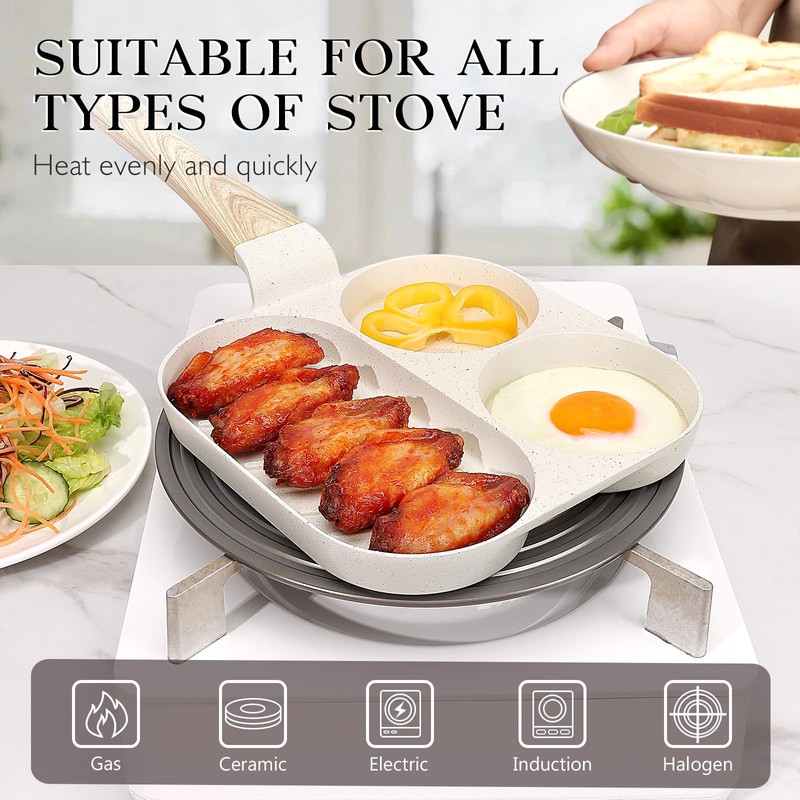 GiPP Ceramic Non Stick Egg Pan, 3-In-1 Divided Breakfast Omelette