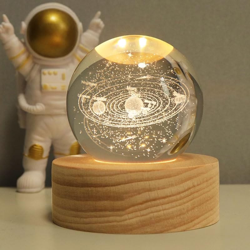 80mm Crystal Solar System Planet Globe, 3D Laser Engraved Sun