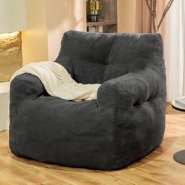 Stmoze Giant Bean Bag Chair, Bean Bag Chair for Adults, Fluffy and Comfy Bean Bag Chair with Filler, Big Bean Bag Sofa Chair for Reading, Gaming, Stuffed High-Density Foam, Grey