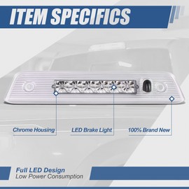 Auto Dynasty Rear Hight Mount Chrome Housing LED 3rd Third Tail Brake Light Lamp Compatible with Jeep Liberty KK 08-12