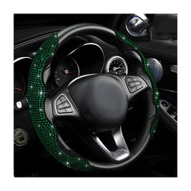 BWBWND 2 PCS Steering Wheel Cover, Segmented Car Wheel Covers with Crystal Rhinestones, Non-Slip Protector Bling Sparkly Decoration for Most Steering Wheels, Car Accessories (Green)