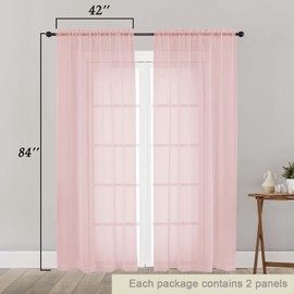 Welvetblk Blush Sheer Curtains 84 Inches Long 2 Panels, Soft Airy Light Filtering Curtains for Bedroom Living Room, Modern Rod Pocket Privacy Drapes Window Treatments, Blush, Total Wide 84 Inch